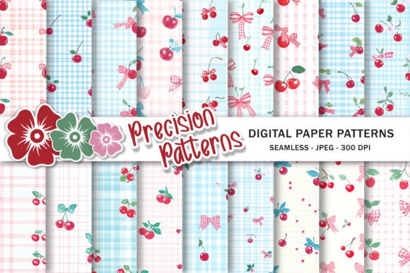 Cherry and Gingham Bow Pattern