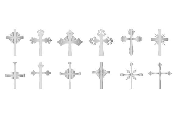 Christian Cross Silver Icon Set