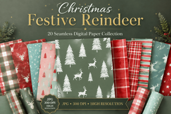 Christmas Festive Reindeer Digital Paper