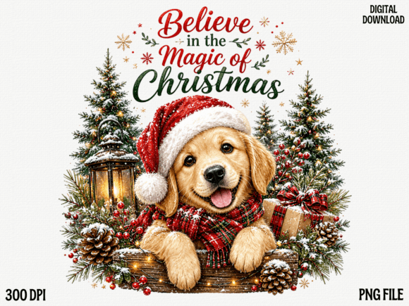 Christmas Golden Retriever Dog PNG, Rust