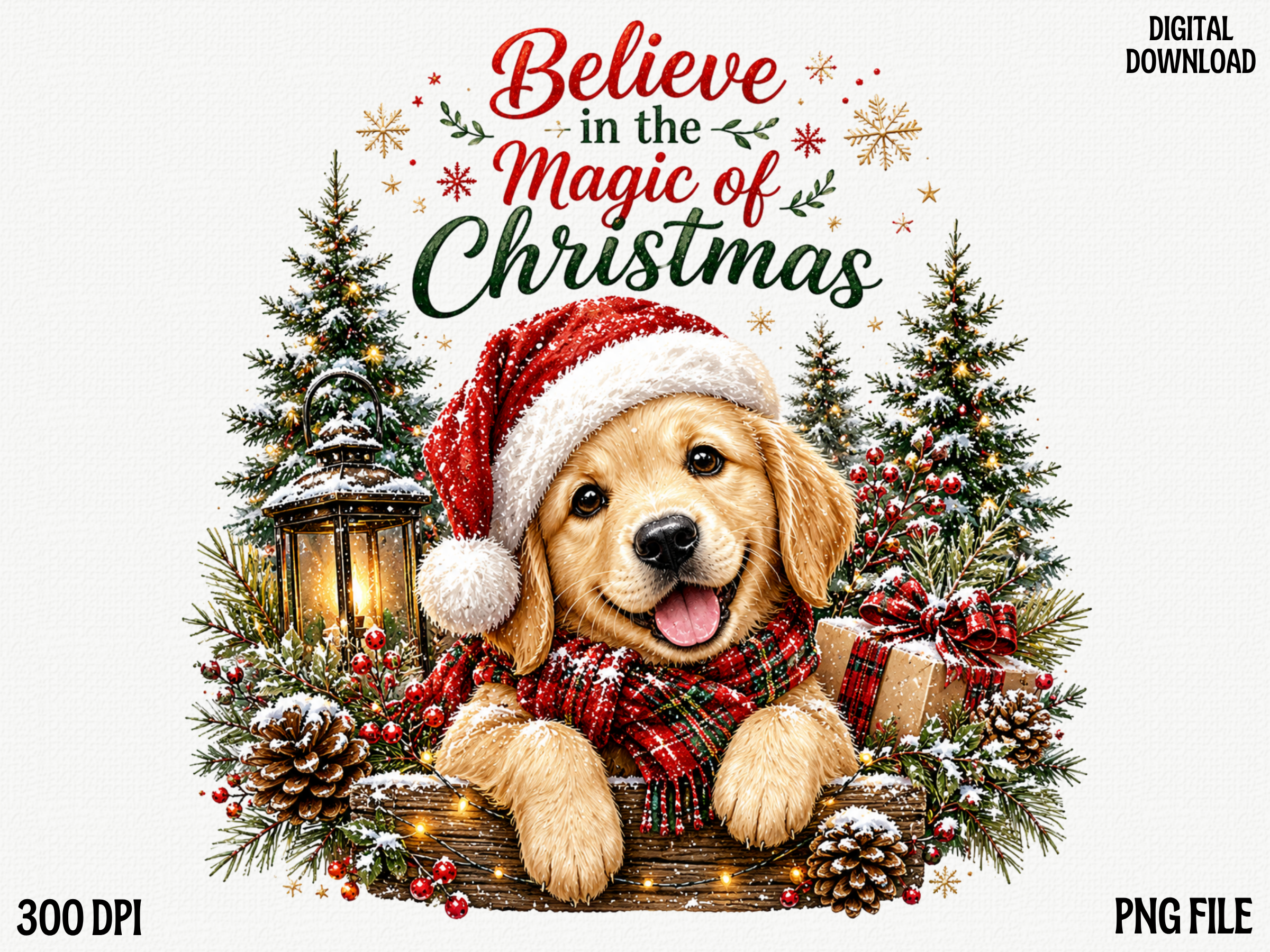 Christmas Golden Retriever Dog PNG, Rust