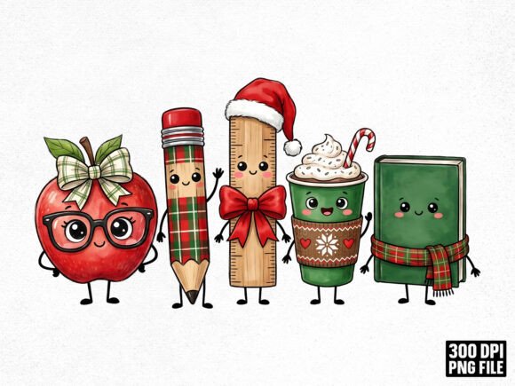 Christmas Teacher Doodle Characters PNG