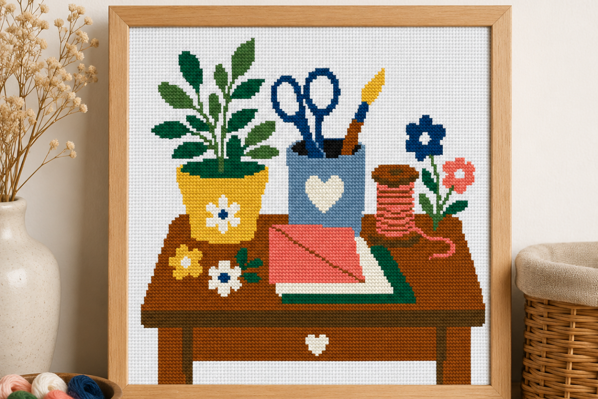 Cozy Craft Table Cross Stitch Pattern