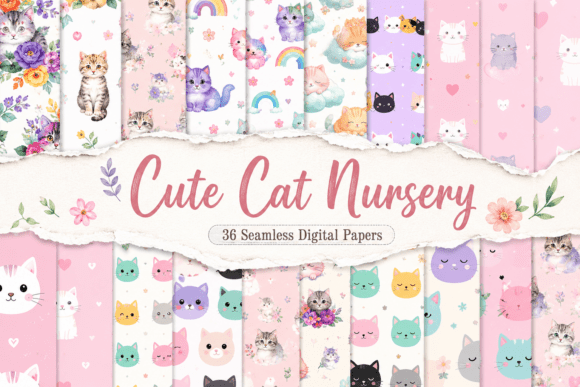 Cute Cat Nursery Seamless Pattern