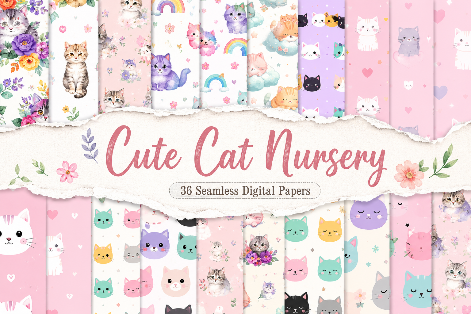 Cute Cat Nursery Seamless Pattern