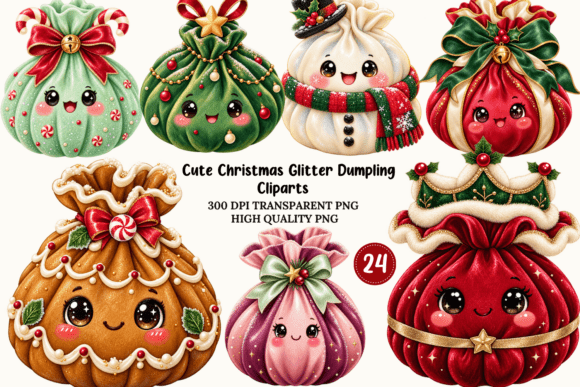Cute Christmas Glitter Dumpling Cliparts