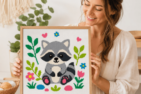 Cute Raccoon Cross Stitch Pattern