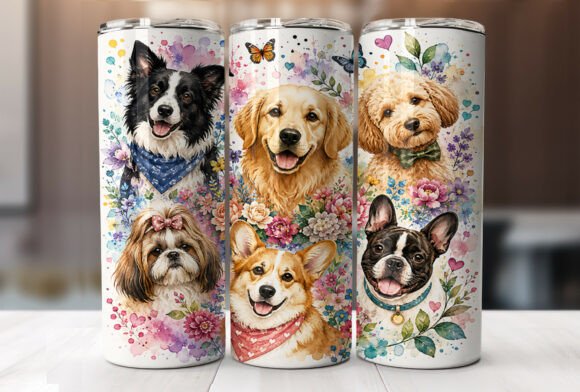 Dog Lover Floral 20oz Tumbler Wrap PNG