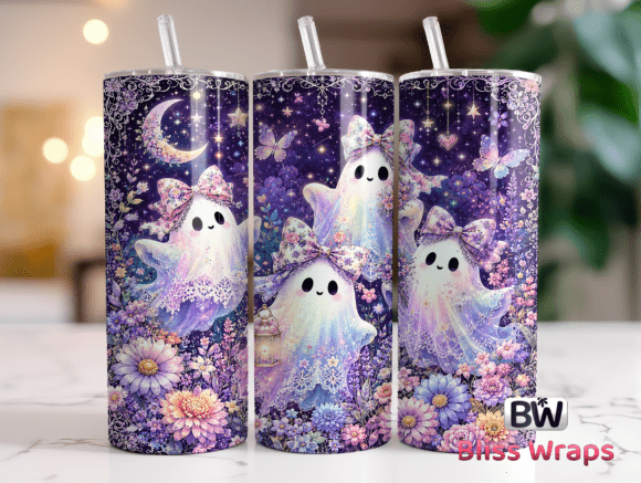 Floral Ghost Halloween Tumbler Wrap