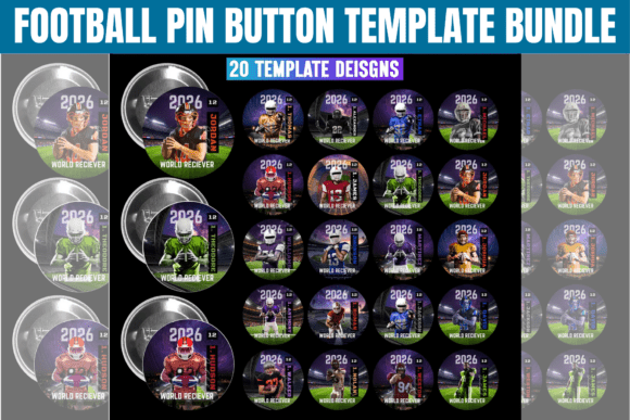 Football Pin Button Template Bundle