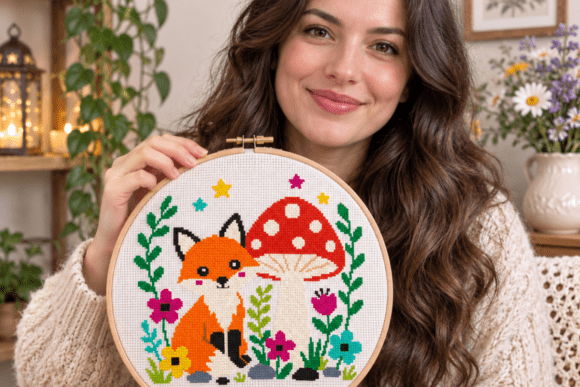 Fox and Mushroom Cross Stitch Pattern