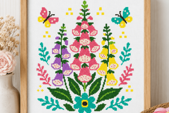 Foxglove Floral Cross Stitch Pattern