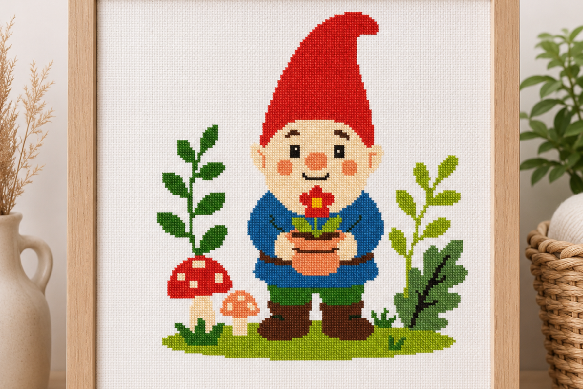 Garden Gnome Cross Stitch Pattern