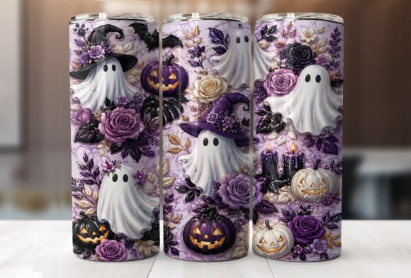 Ghost Pumpkin Floral Halloween Tumbler