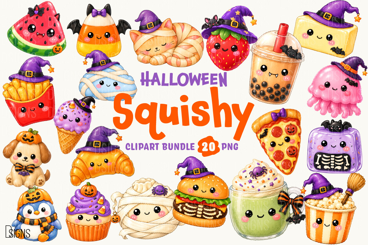 Halloween Cute Squishy Clipart Bundle