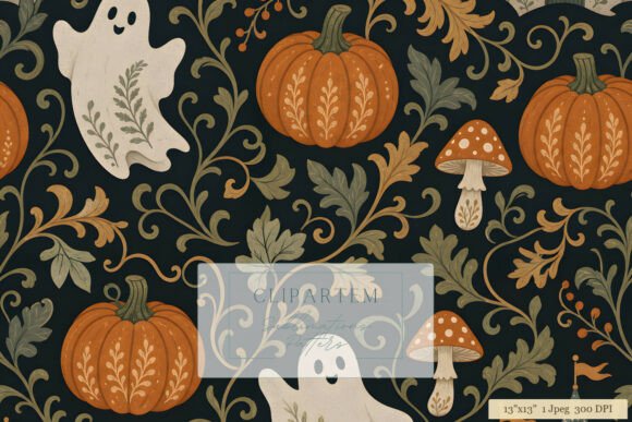 Halloween Pumpkin Ghost Floral Pattern