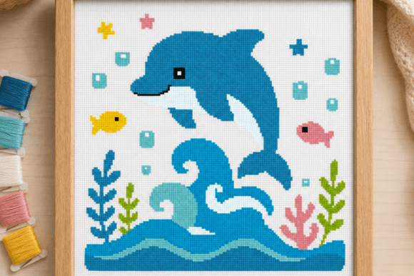 Happy Dolphin Cross Stitch Pattern