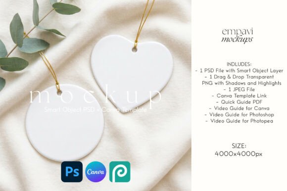 Heart and Round Ornament Mockup Set of 2