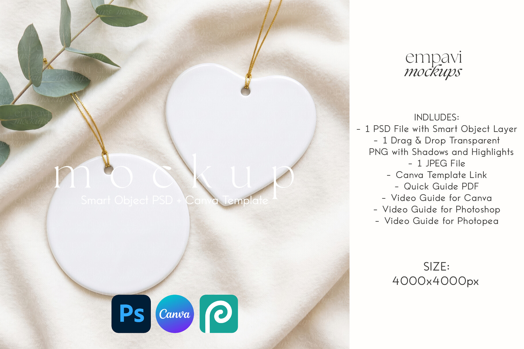 Heart and Round Ornament Mockup Set of 2