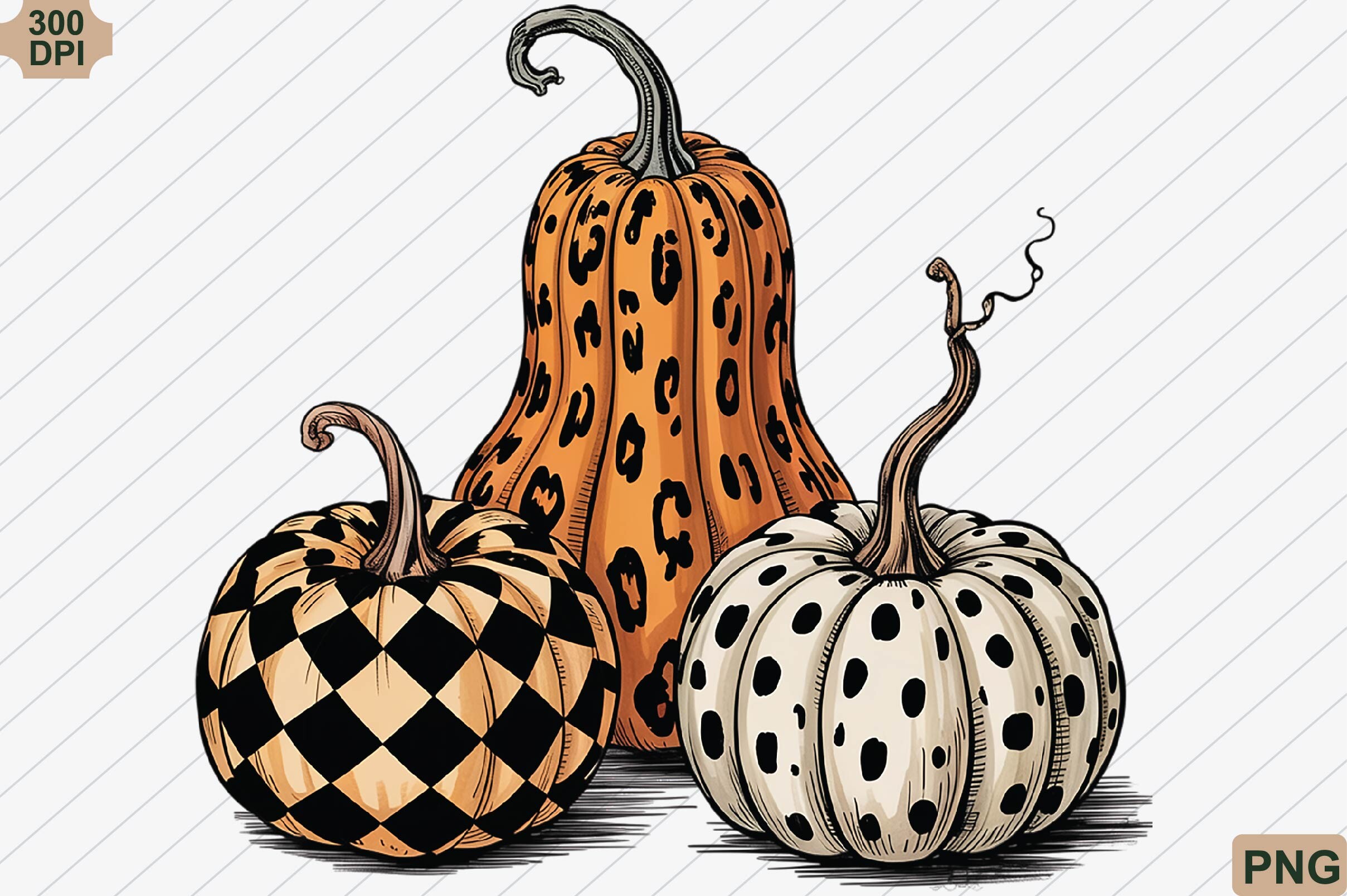 Leopard Checkered Fall Pumpkins Png