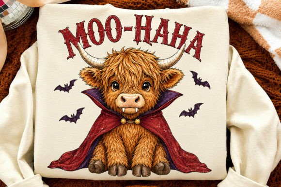 Moo Ha Ha Highland Cow Halloween PNG
