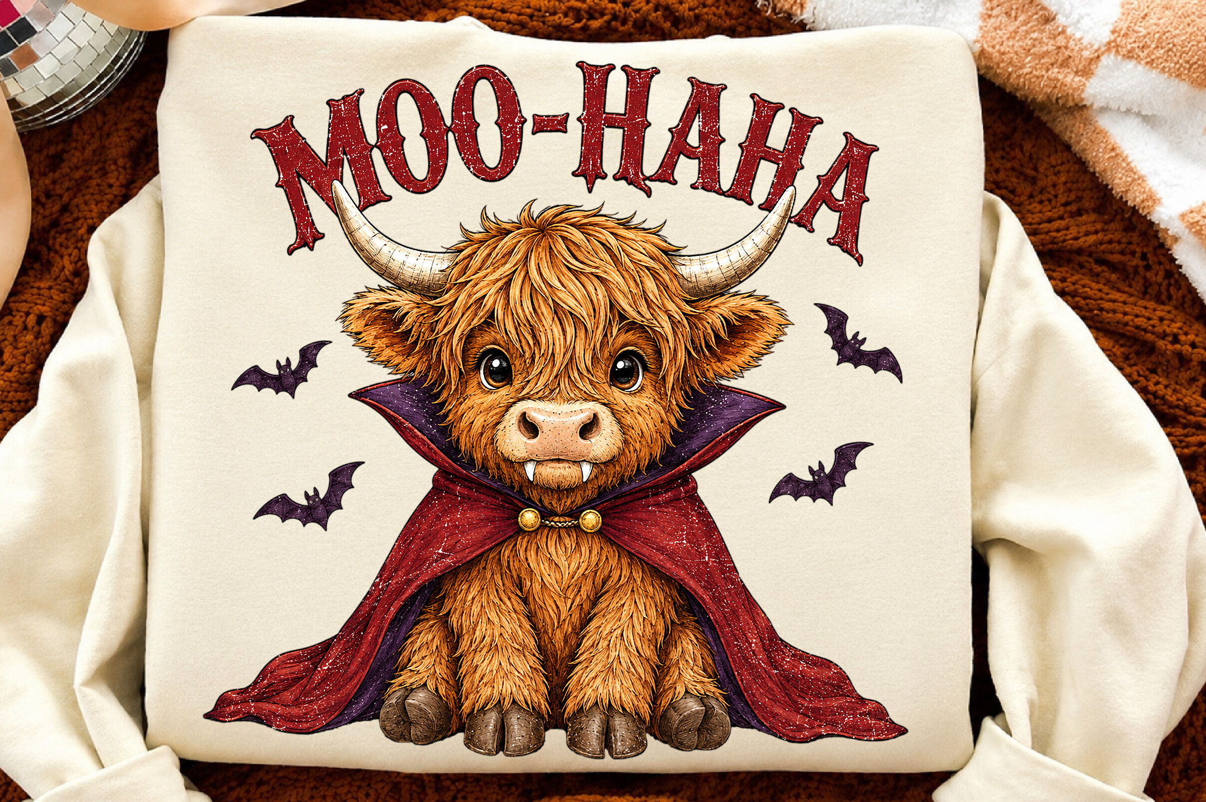 Moo Ha Ha Highland Cow Halloween PNG