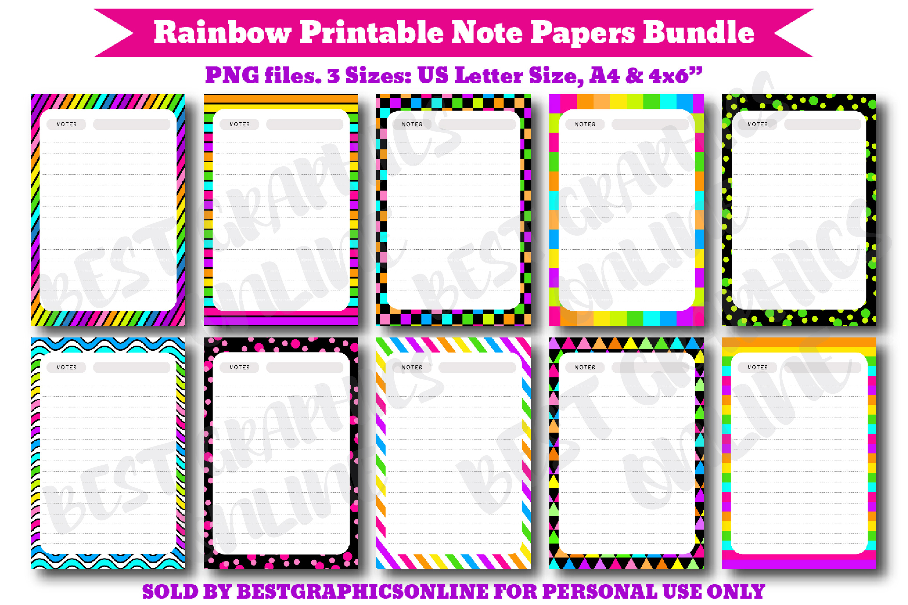 Multicolored Printable Note Paper Pack