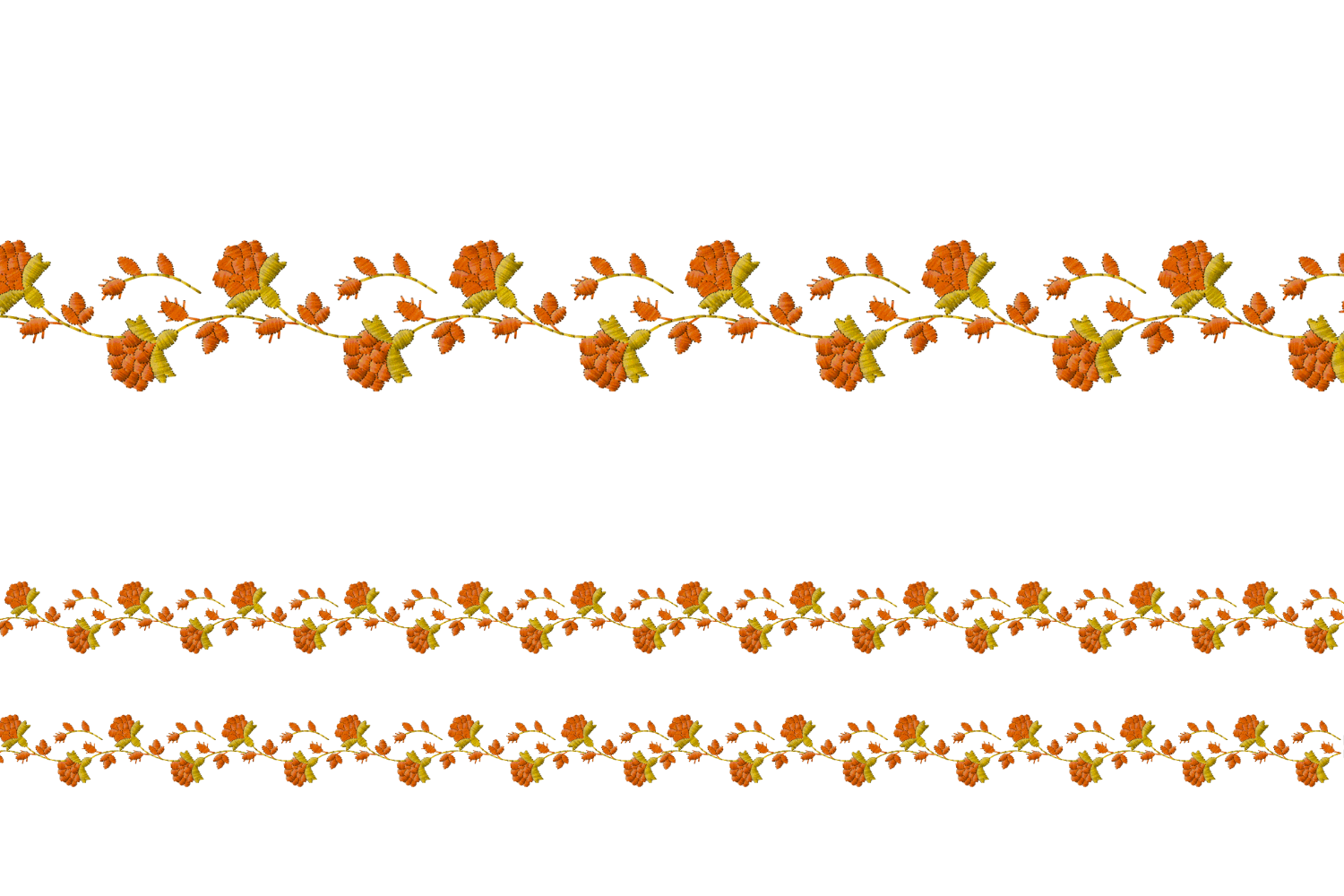 Orange Floral Vine Border Embroidery
