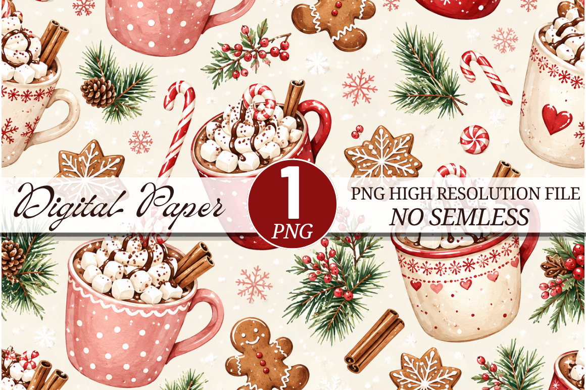 Pink Christmas Cocoa Digital Paper