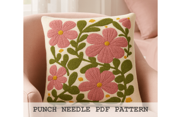 Pink Floral Vine Punch Needle Pattern