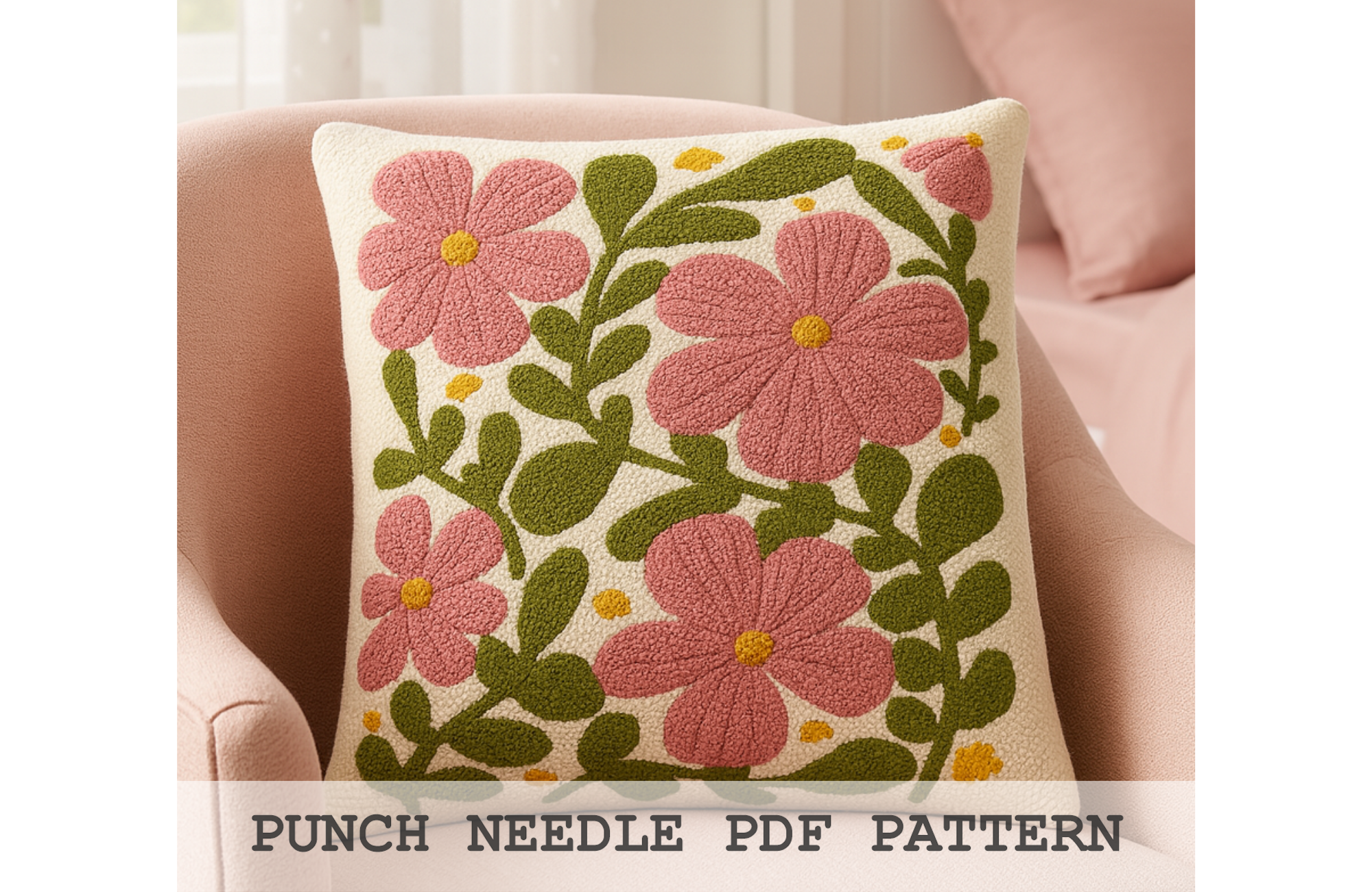 Pink Floral Vine Punch Needle Pattern