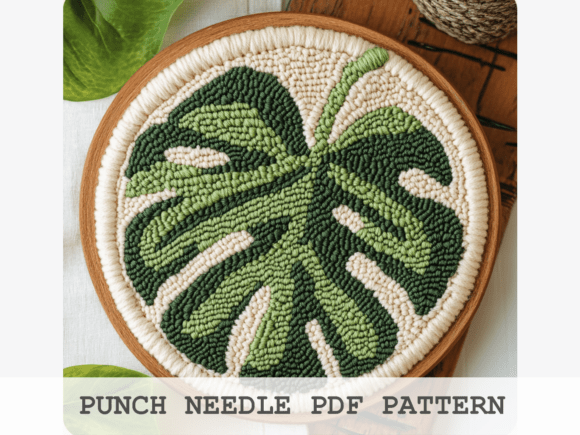 Round Monstera Leaf Punch Needle Pattern