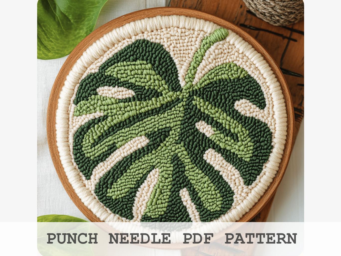 Round Monstera Leaf Punch Needle Pattern