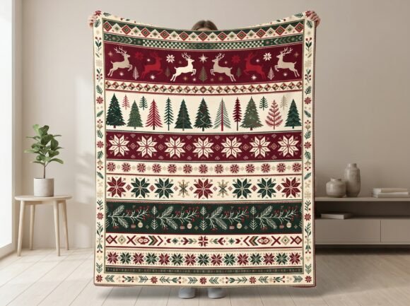 Rustic Nordic Christmas Blanket Design Graphics