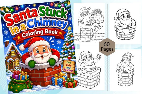 Santa Stuck in a Chimney Coloring Book