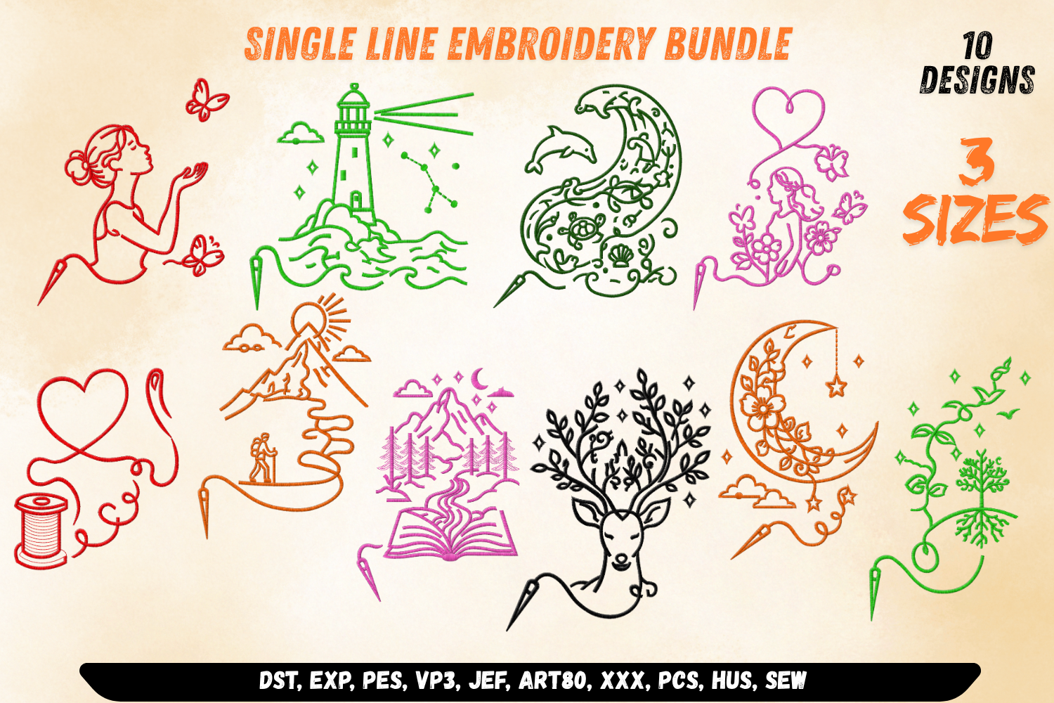 Single Line Art Embroidery Design Bundle