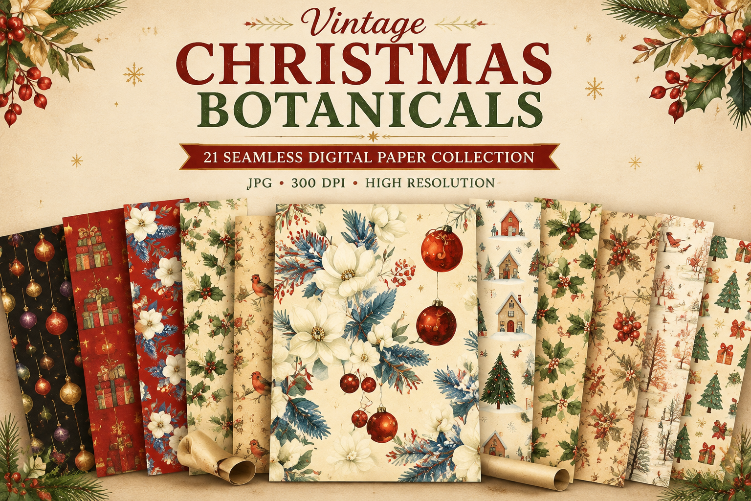 Vintage Christmas Botanicals Digital