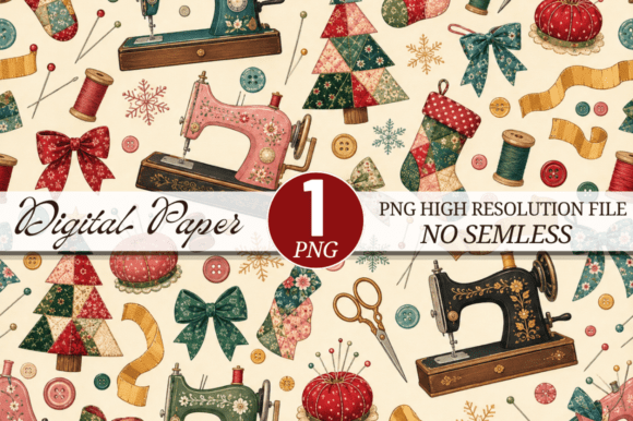 Vintage Christmas Sewing Digital Paper