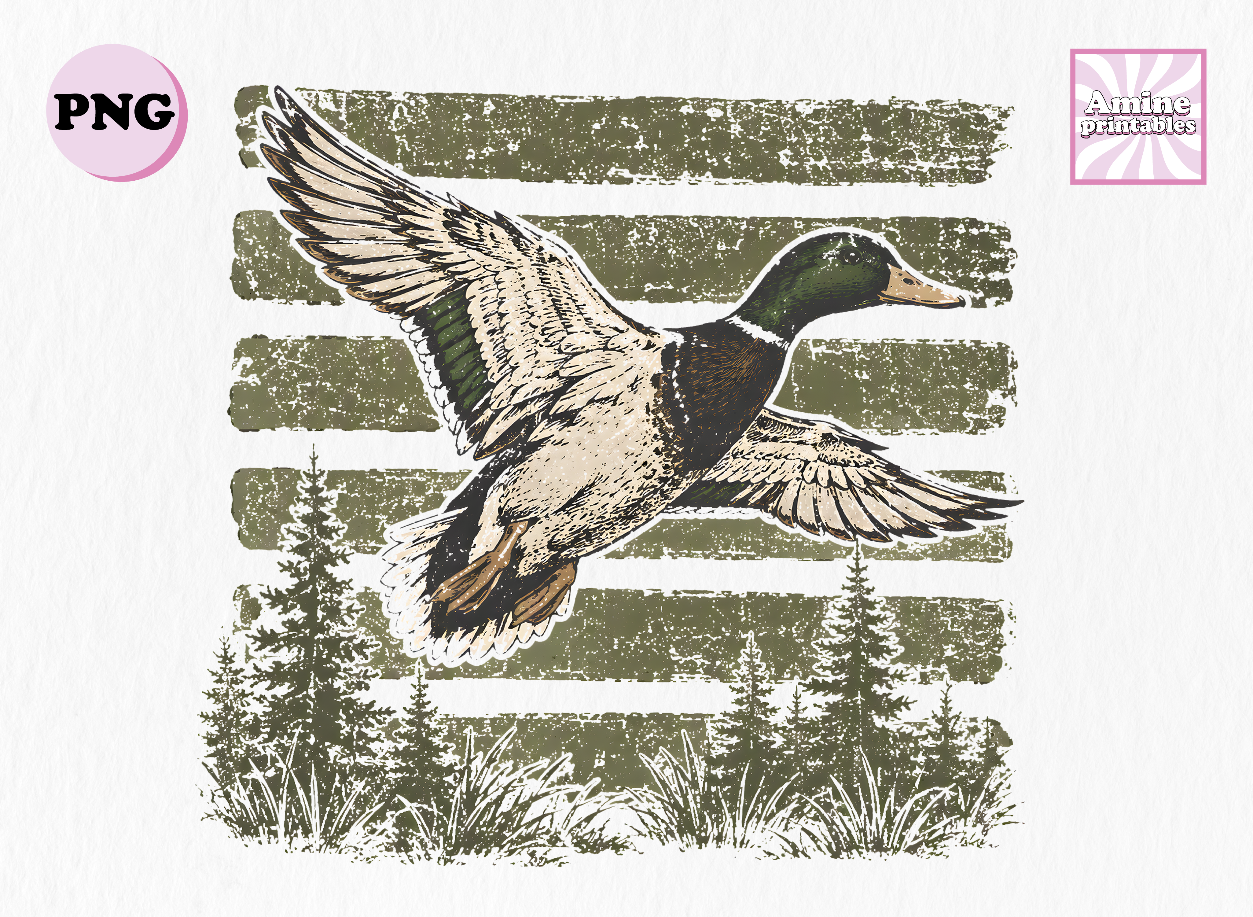 Vintage Stripes Mallard Duck Hunting PNG