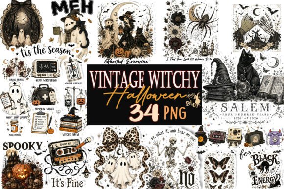 Vintage Witchy Halloween PNG Bundle
