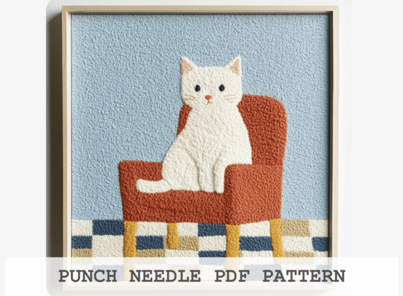 White Cat Armchair Punch Needle Pattern