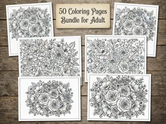50 Floral Coloring Pages Bundle