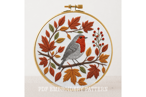 Autumn Robin Embroidery Pattern