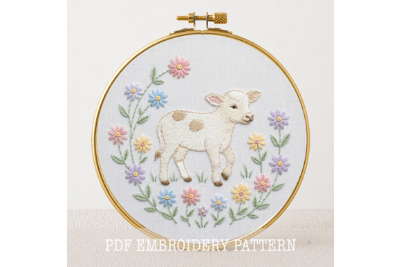Baby Calf Floral Embroidery Pattern
