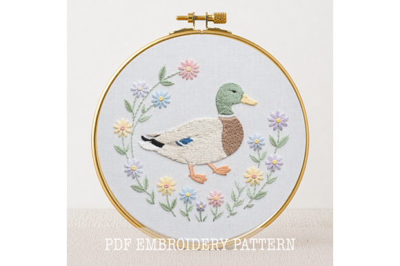 Baby Duck Floral Embroidery Pattern