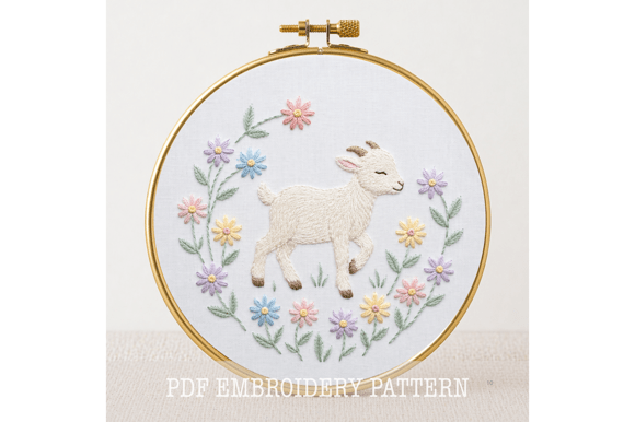 Baby Goat Floral Embroidery Pattern