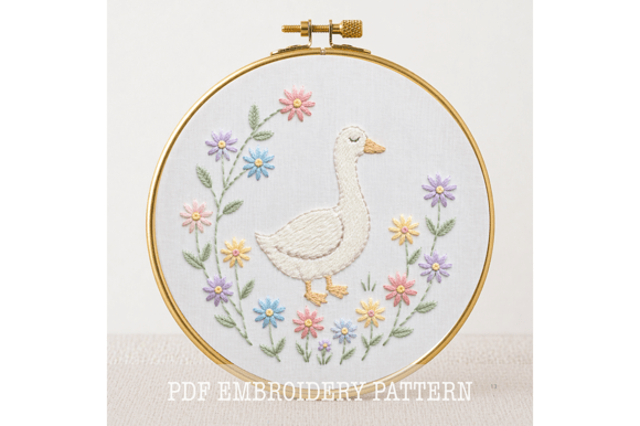 Baby Goose Floral Embroidery Pattern