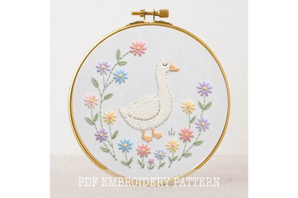 Baby Goose Floral Embroidery Pattern