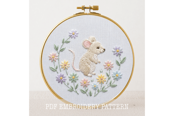 Baby Mouse Floral Embroidery Pattern