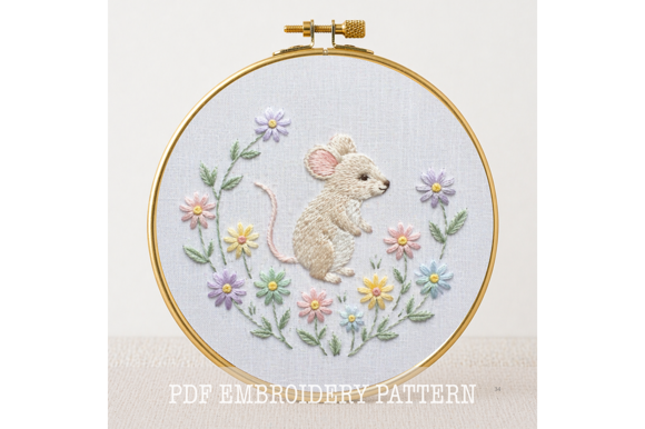 Baby Mouse Floral Embroidery Pattern